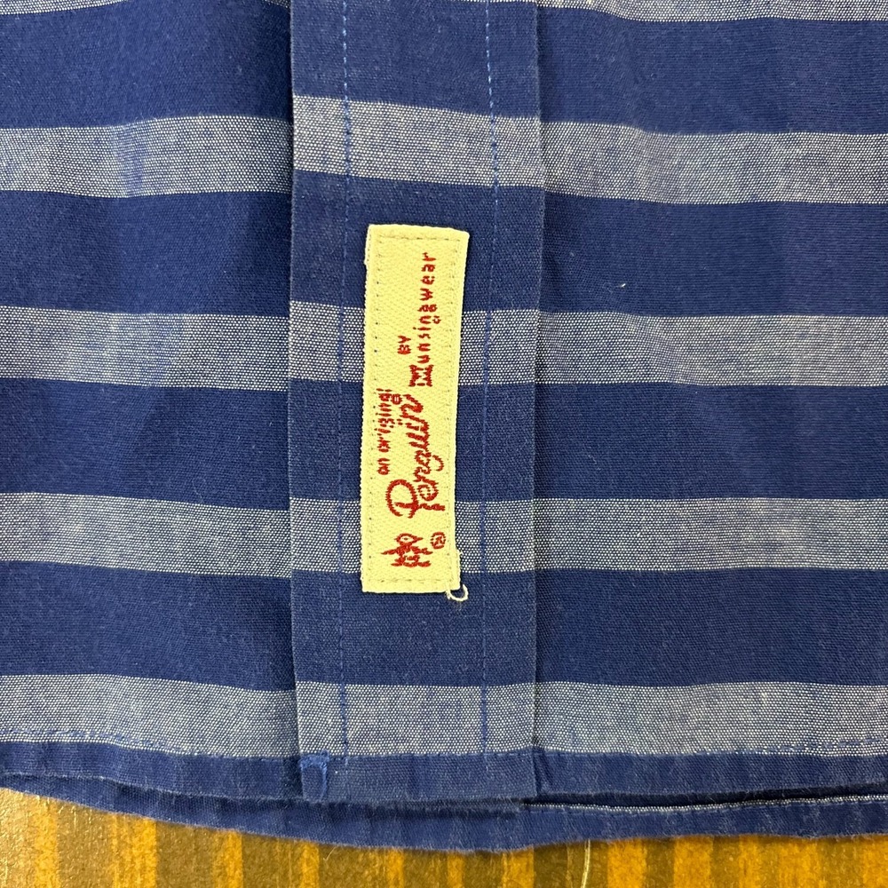 ORIGINAL PENGUIN Button Up Shirt Mens Medium Blue Striped Short Sleeve Classic - Picture 8 of 8